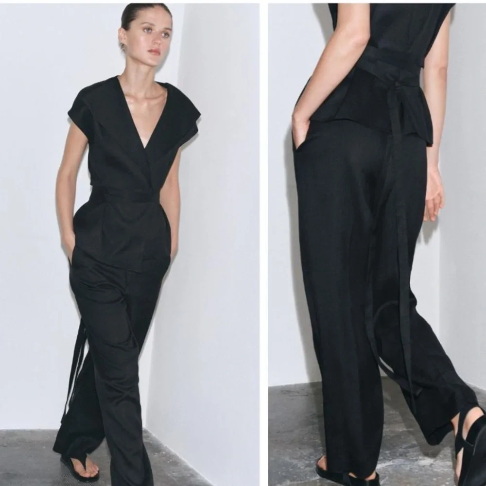 ZARA BLACK LINEN PANTS ZW COLLECTION SIZE M - Picture 5 of 5